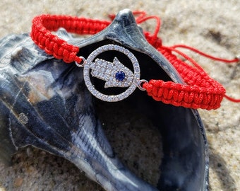 Pulsera Hamsa, Pulsera Macrame, Pulsera Envoltura Elegante, Amuleto, Pulsera Nazar, Buena Suerte, Pulsera de Cabalá, Joyería Espiritual