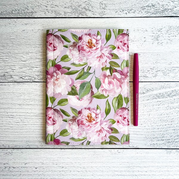 Moondance Notepad Holder - Jr. Legal Pad Holder, Notepad Folder, Organizer - Pink Peonies