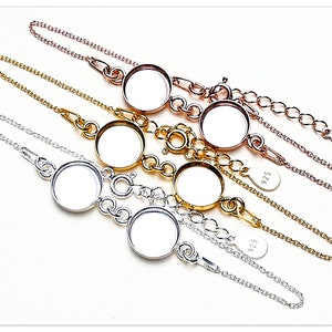 19cm silver anchor bracelet base with 2 pieces 8mm coins cabochon blank and extension bangle base resin setting 925 round cabochons