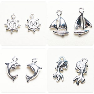 925 silver charms rudder oar steering wheel sailing boat ship boat dolphin gold fish sterling silver maritime pendant sea summer ocean