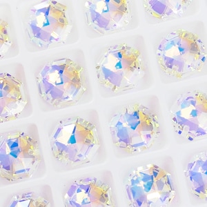 Octagon 14mm Crystal AB Solaris Kristall multicolor Achteck goldener Anhänger goldenes K9 Glas Kristall glänzendes geometrisches Kristall