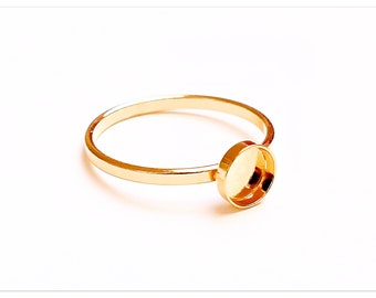 24K Gelb Gold vergoldeter Silber runder 6mm Cabochon Ring Rohling Fassung 925 Ringrohlinge 6 7 8 9 10 11 12 13 14 15 16 17 18 19 20 21