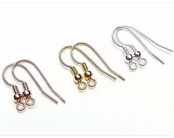 Ganci per orecchini in argento, ganci a forma di pesce in argento sterling, ganci per orecchini in oro rosa, basi per orecchini in argento sterling 925 placcato oro giallo, ganci per orecchini da 18 mm con sfera e molla