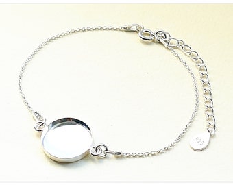 Base de bracelet d'ancre en argent avec cabochon de pièce de 10 mm 14 mm, bracelet en argent sterling vierge, réglage en résine, base de bracelet 925 avec cabochon rond