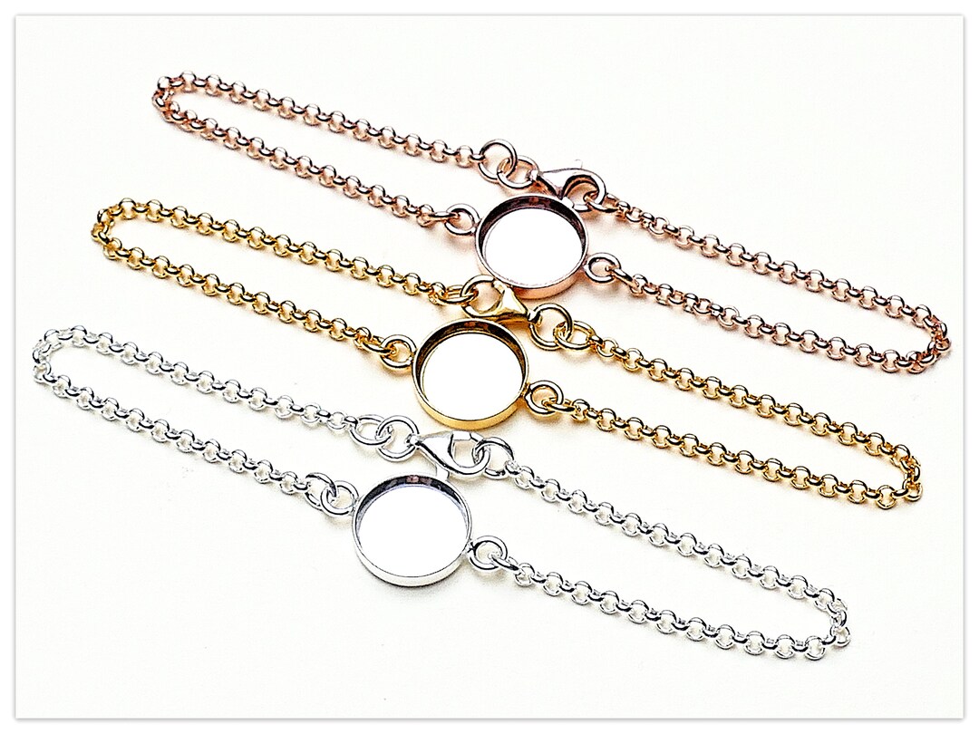 Sterling Silver Rollo Bracelet Base With 10mm 14mm Blank Cabochon ...