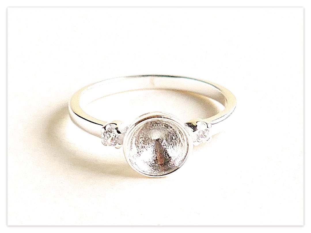 Real Silver Rings 6mm 925 Sterling Silver Round Resin Cabochon Ring Blank With Stones ...