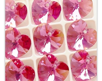 Swarovski 6228 Heart Rose AB 10 mm 14 mm Colgante de cristal en forma de corazón Cristal rosa Cristal multicolor Cristal vintage Cristal rosa
