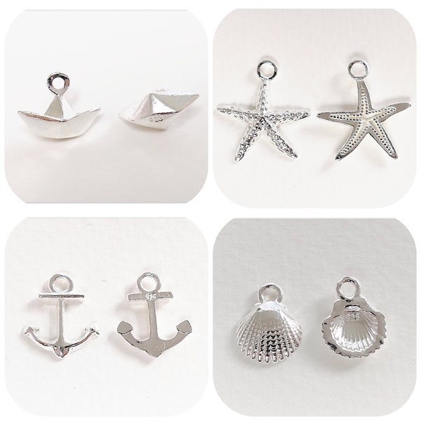 925 Silber Charms Origami Boot Seestern Anker Muschel Sterlingsilber maritime kleine Anhänger Ohrringe Meer Sommer Ozean Schmuckzubehör