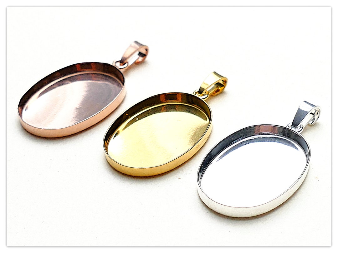 25mm Silver Oval Cabochon Pendant Findings 925 Sterling Silver Elements