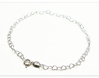 3.3mm Heart silver bracelet 925 celebrity chain 18cm 19cm 20cm charm bracelet solid silver delicate heart wristlet 7" 7.5" 8"