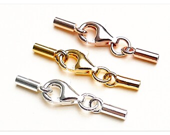 1.5mm Echtsilber Endkappen mit Karabiner Verschluss Silber Endstück mit Öse Rose Gold vergoldete 925 Bandkappen Sterlingsilber Ketten Kappe