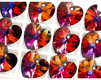 Swarovski 6228 Heart Volcano 10mm 14mm Swarovski Heart crystal pendant multicolor stone orange Heart copper crystal pink pendant