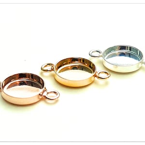 10mm Silver Round Cabochon Connector Sterling Silver Bracelet coin pendant tray Blank setting epoxy Resin Socket