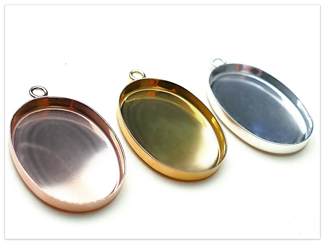 25mm Silver Oval Cabochon Pendant Findings 925 Sterling Silver Elements