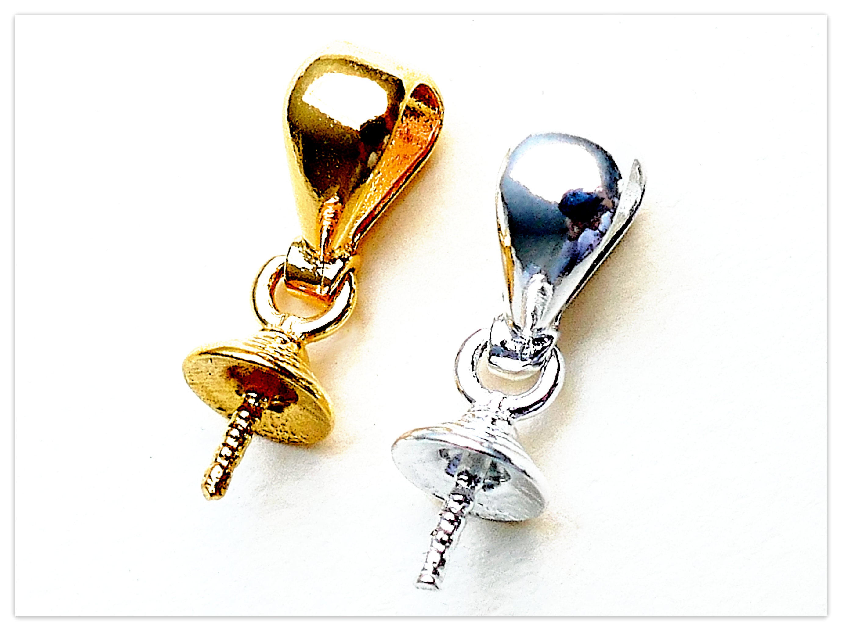 2Pcs Pearl Enhancer Shortener Clasps Brass Interchangeable Bail, Chain