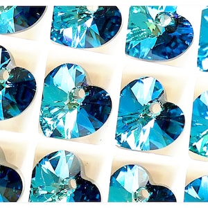 Cristal Swarovski 6228 en forme de cœur, bleu Bermudes, 10 mm, 14 mm, turquoise.