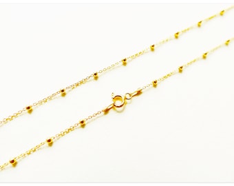 1mm Ankerkette 24K Gelb Gold vergoldete Silber Kette mit Kügelchen 40cm 45cm 50cm 925 Sterlingsilber Celebrity Halskette mit Satelliten