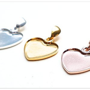 14mm Silver heart cabochon pendant findings Rose Gold plated 925 sterling silver elements for resins Swarovski 2808 blank socket components