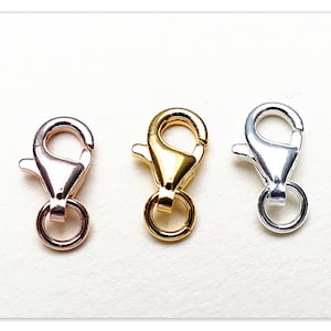 9mm 925 silver lobster clasp, gold-plated sterling silver lobster clasp with eyelet, rose gold chain clasp, genuine silver spring ring