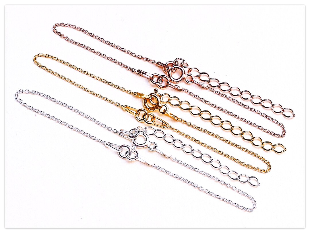 18cm 1mm Silver Anchor Bracelet Base With Extension Rose Gold Plated ...