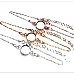 18cm Silver Anchor Bracelet Base with 10mm Coin Cabochon Blank and Extension Bangle Resin Setting 925 Bracelet Base Round Cabochons
