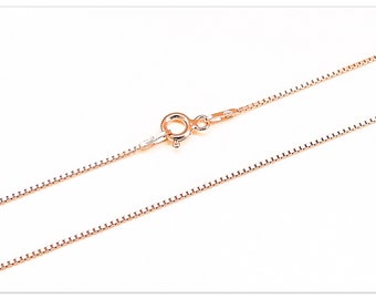 1mm veneziana Rose gold plated silver chain 925 box chain 40cm 45cm 50cm 60cm necklace solid silver chain pink chain 16" 18" 20" 24"