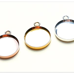 14mm Silver round cabochon pendant findings 925 sterling silver base elements for resins with edge blank socket components bezel cup