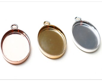 18mm silver oval cabochon base pendant 925 sterling silver oval blanks gold plated real silver resin setting Rose Gold cast resin components