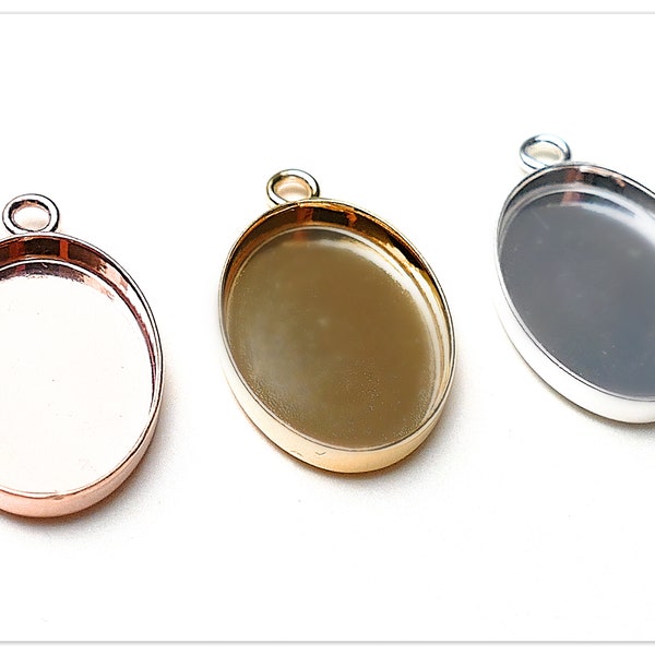 18mm silver oval cabochon base pendant 925 sterling silver oval blanks gold plated real silver resin setting Rose Gold cast resin components