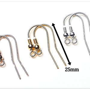 25mm Silver Ear Hook Sterling Silver Fish Hook Rose Gold Ear Hook Yellow Gold Plated 925 Earring Blanks Ear Hook with Ball and Spring image 6