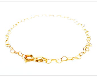 Pulsera de corazón de 3,3 mm Pulsera de corazón de plata 925 chapada en oro amarillo de 24 quilates 16 cm 17 cm 18 cm 19 cm 20 cm 21 cm 22 cm pulsera de dijes de plata real