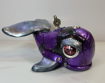 Handgemaakt steampunk-walvisbeeldje: sculptuur van polymeerklei