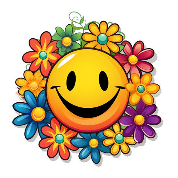 Hippie Happy Face Vintage Flower Power Retro sign bumper sticker decal