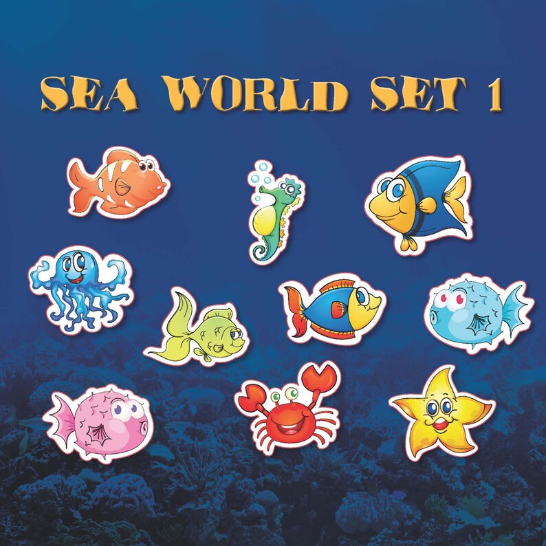 10 count Sea World Set 1 Fish Water Ocean Underwater Kids wall decor stickers