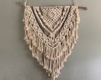 Macrame Wall Hanging 18" x 27" | Modern woven tapestry | Organic Cotton | Boho decor | Rustic wedding backdrop | bedroom dorm interior decor