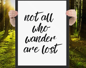 Not All Who Wander Are Lost | Lord of the Rings Quote | Hand lettering Print framed poster | J.R.R. Tolkein | LoTR | Poem Gift | Fantasy