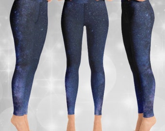 Galaxy Yoga Leggings with Pocket | Night Sky Stars | Celestial Galaxy | Cute Pilates Outfit | Gym Leggings | Blue Black | Workout Clothes