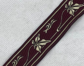 Trim in Dark red with golden Flower Motif, Jacquard Lace, Woven Trim for Viking Tunics, Medieval and Renaissance, width 25mm