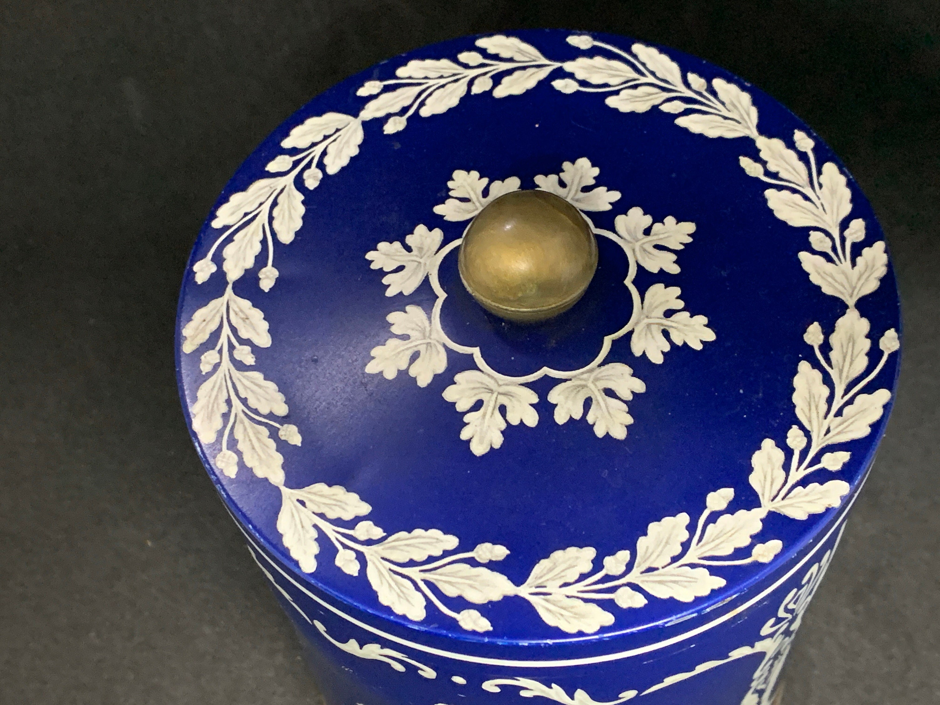 Vintage Wedgwood design b & w tin, canister, caddy, kitchen storage