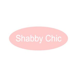May include: A pink oval sticker with the text "Shabby Chic" in white.