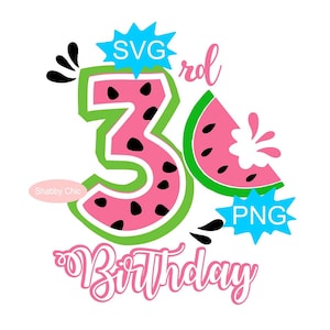 Aquarelle anniversaire svg, 3ème anniversaire svg, 3ème anniversaire png, pastèque anniversaire, pastèque anniversaire png, troisième anniversaire svg,