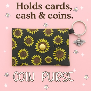 Pochette tournesol, porte-cartes Tournesols, cadeaux pour fille de la campagne, porte-clés, porte-monnaie et porte-cartes, porte-cartes femme, petit porte-cartes