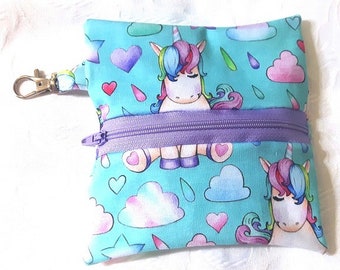 Unicorn Bag, Unicorn Zipper Pouch, Clip on Bag, Unicorn Birthday Gift, Unicorn Coin Purse, Unicorn Pouch, Birthday Gifts For Girls, Gift