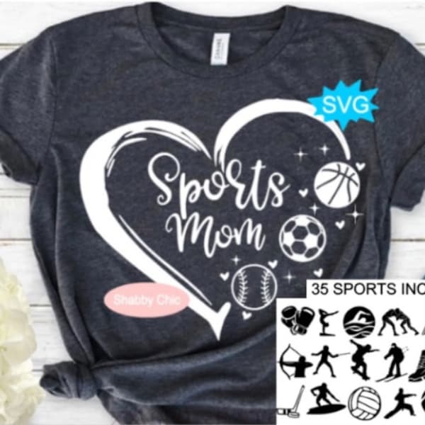 Sports Mom Svg, 35 Sports Included, Sports Svg, Sports Shirt Svg, Mom Sports Svg, Mom Shirt Svg, Hockey Mom Svg, Baseball Mom Svg