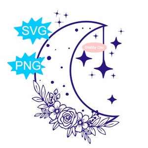 Moon Svg, Moon Png, Floral Moon Svg, Floral Moon Png, Celestial Svg, Celestial Sublimation, Moon Sublimation, Half Moon Svg, Flower Moon Svg