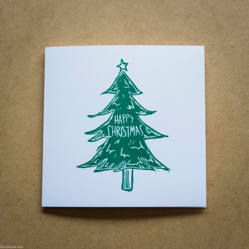 Lino printed Christmas cards 6 pack Etsy