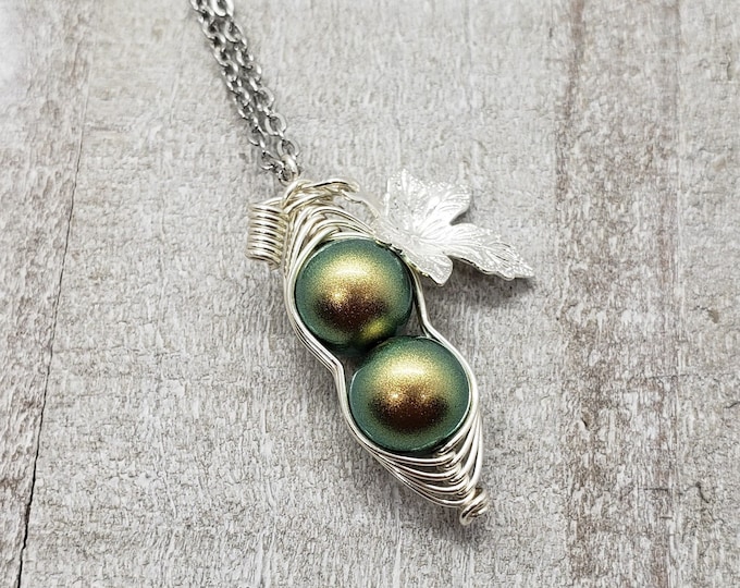 Pea Pod Necklace on Pearls - Etsy