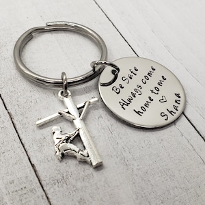 Personalized Lineman Keychain, Lineman Be Safe Keychain, Always Come Home to Me, Line worker Be Safe Gift, Lineman Gifts, Be Safe Key Chain