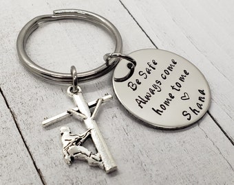 Personalized Lineman Keychain, Lineman Be Safe Keychain, Always Come Home to Me, Line worker Be Safe Gift, Lineman Gifts, Be Safe Key Chain
