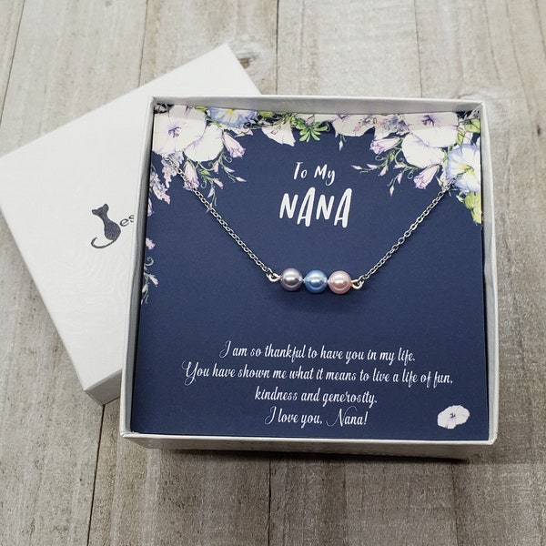 Nana Necklace, 1, 2, 3, 4 Personalized Birthstone Pearl Necklace for Nana, Grandma Necklace, Grandma Gift, Birthday Gift for Nana